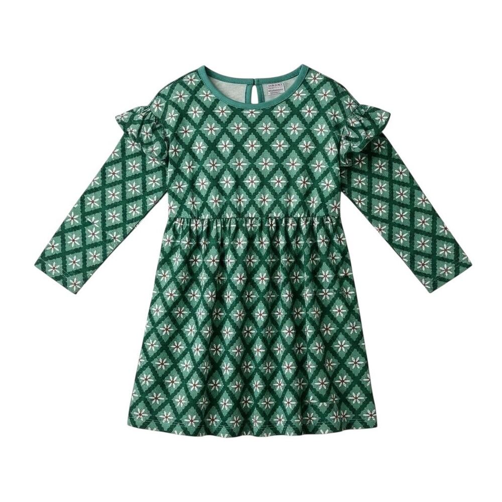 Hanna Andersson Holiday Ruffle Dress w/ Pockets 100% Cotton Green NIB Size 6/7